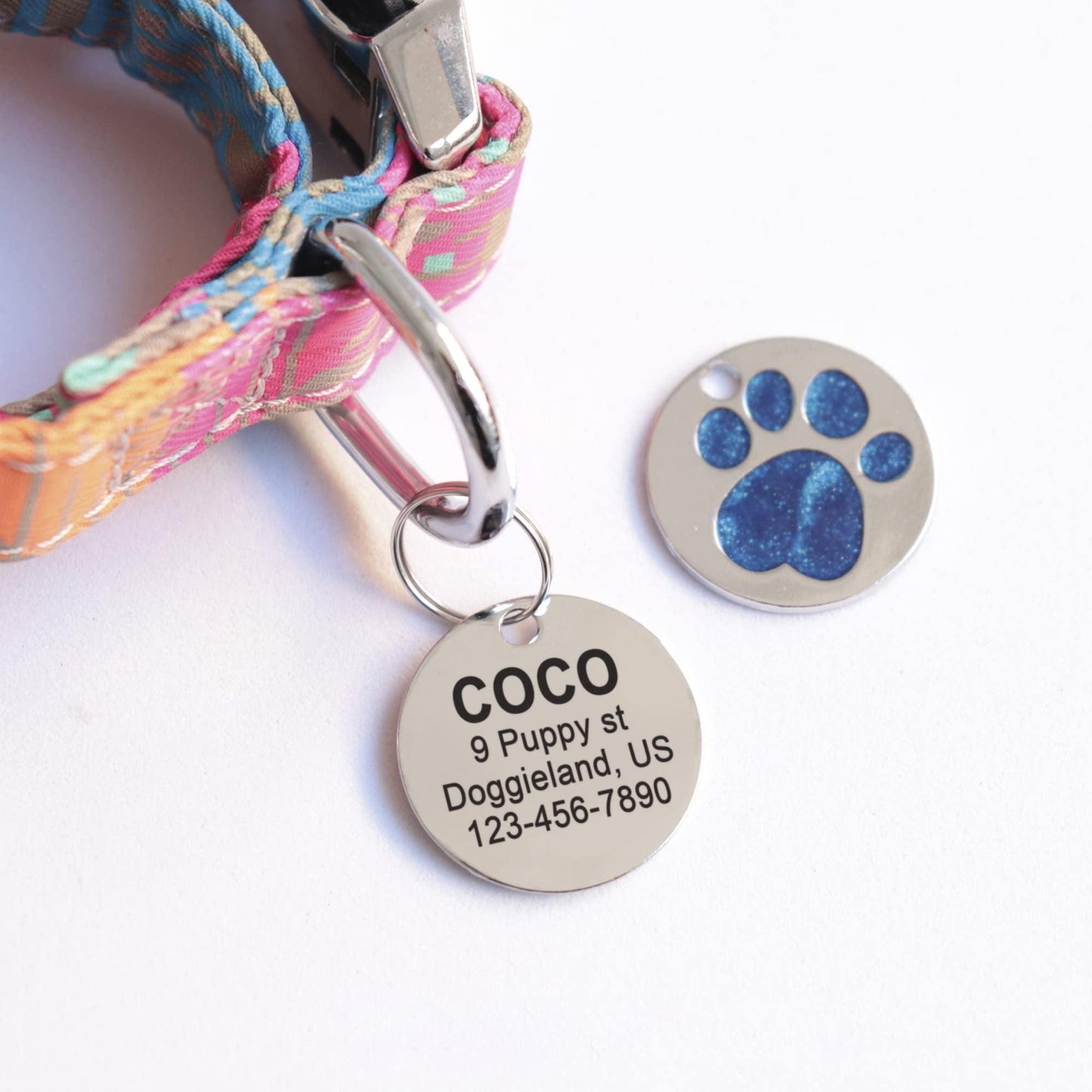 Paw Round Engraved Personalized Pet ID Tag