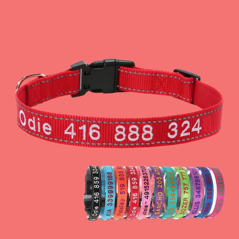 Reflective Personalized Dog Collar, Custom Dog ID Collars, Nylon Pet Collar, Embroidered Dog Collar with Quick Release Buckle, Dog Gift