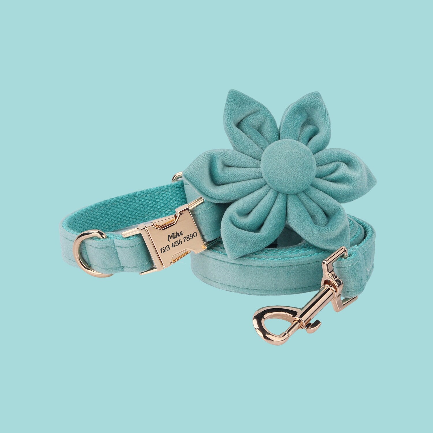 a dog collar and leash with a flower on it